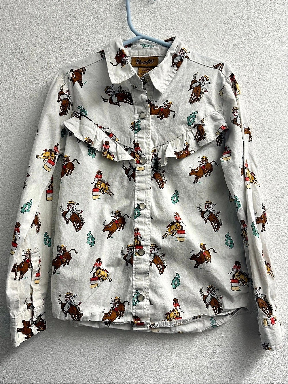 Wrangler kids Rodeo Days Print Long Sleeve pearl snap Shirt size Small